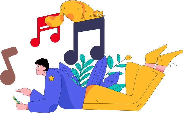 Male Listening Music  Illustration