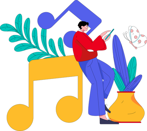 Male Listening Music  Illustration