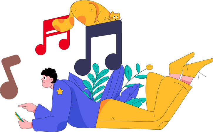 Male Listening Music  Illustration