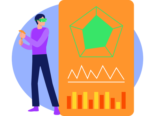 Male Looking Business Graph Using Vr Technology  Illustration