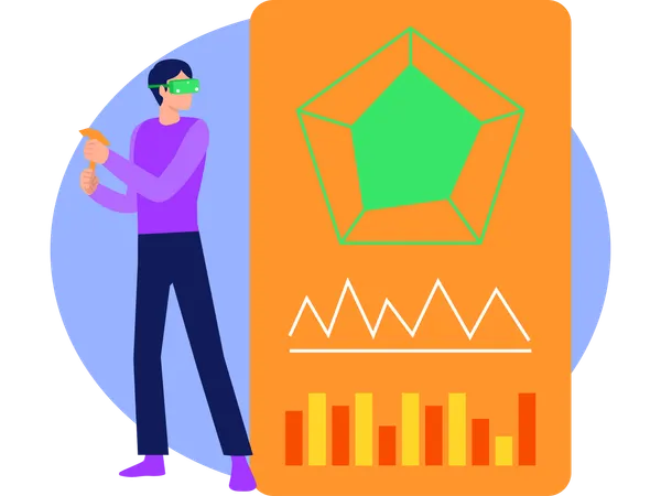 Male Looking Business Graph Using Vr Technology  Illustration