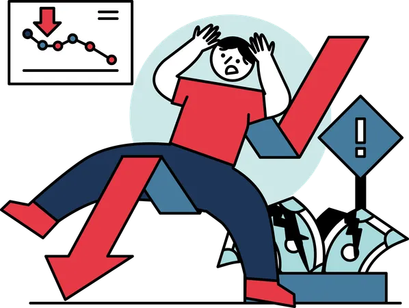 A Man Loses In The Stock Market Depicts The Dynamics Of Buying Selling Including Symbols Such As Charts Stock Tickers And Graphs To Represent Market Trends Volatility And Investor Sentiment These Illustrations Can Be Used In Presentations Articles Or Educational Materials To Visually Explain Stock Market Related Concepts Illustration