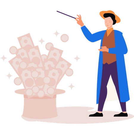 Male magician doing hat tricks  Illustration