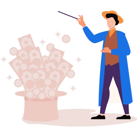 Male magician doing hat tricks  Illustration