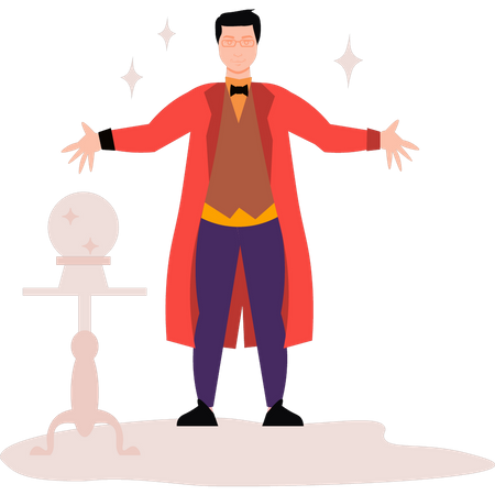 Male magician performing magic  Illustration