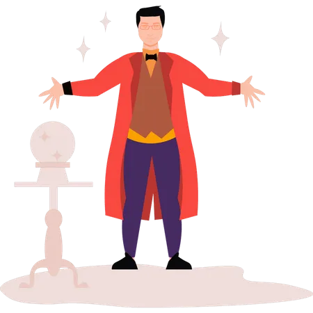 Male magician performing magic  Illustration