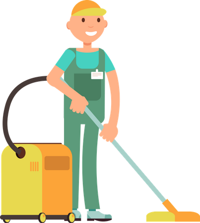 Male maid vacuuming floor  Illustration