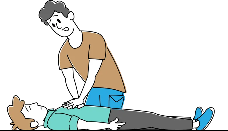 Male Making Heart Massage to Man Lying on Floor  Illustration