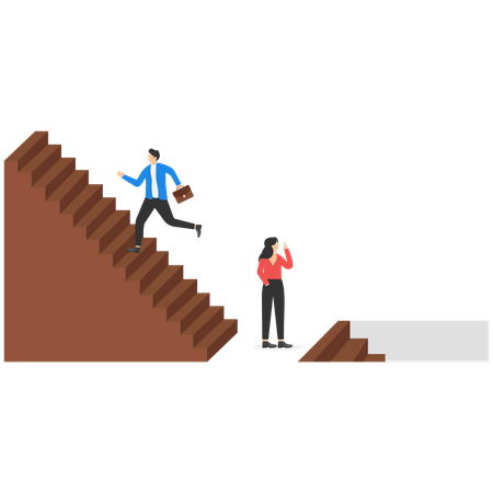 Male manager climbing the career ladder and female going down  Illustration