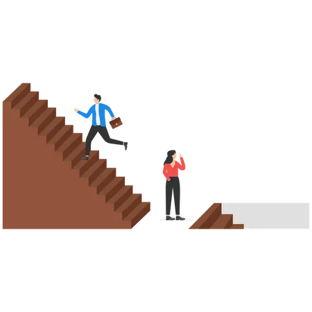 Male manager climbing the career ladder and female going down  Illustration