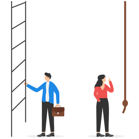Male manager going to climb a ladder  Illustration