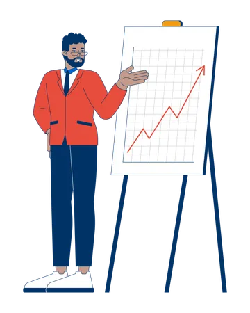 Male manager pointing on line graph upward arrow easel  Illustration