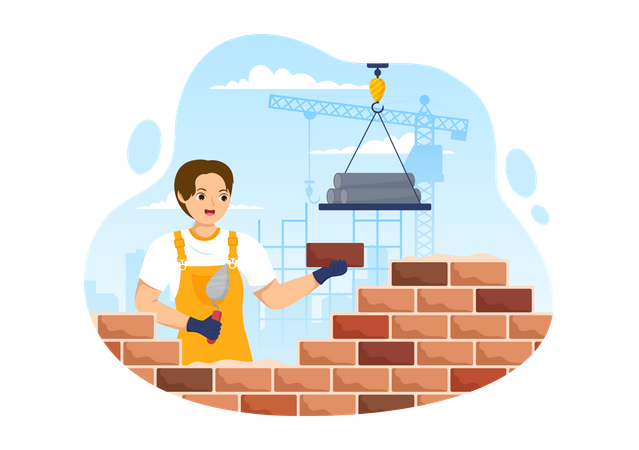 Male mason laying bricks  Illustration