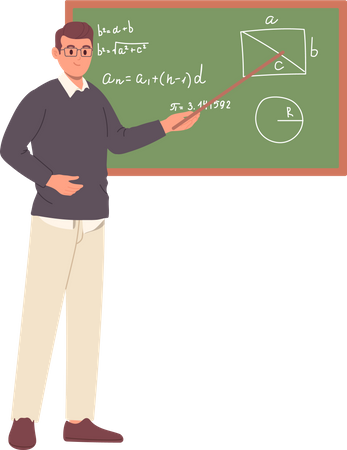 Male math teacher teaching mathematics lesson  イラスト