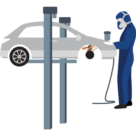 Male mechanic repairing car Illustration
