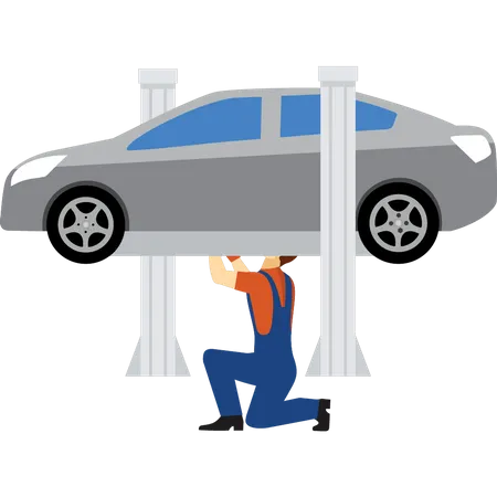 Male mechanic repairing car Illustration