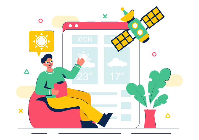 Male meteorologist doing weather analysis  Illustration