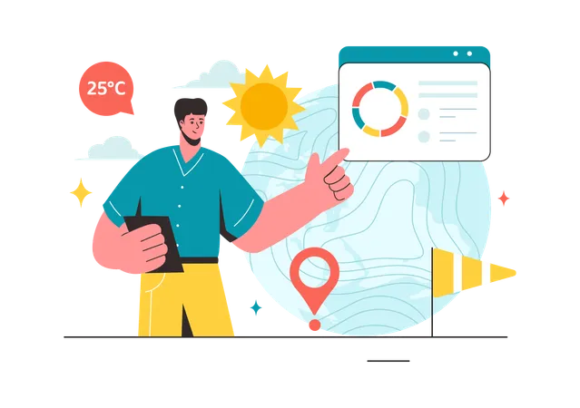 Male meteorologist presenting weather data  Illustration