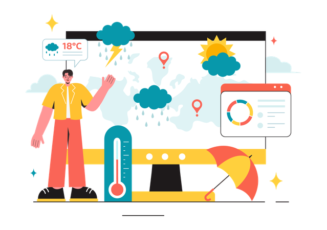 Male meteorologist presenting weather data  Illustration