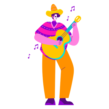 Male Mexican Musician Playing Guitar  Illustration