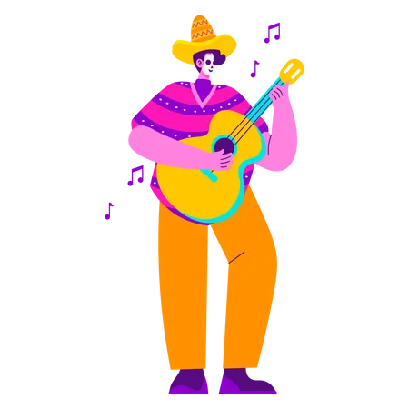 Male Mexican Musician Playing Guitar  Illustration