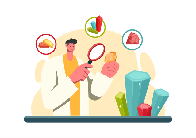 Male Mineralogist examine rock  Illustration