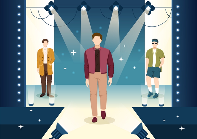 Male Model Catwalk in Fashion Show  イラスト
