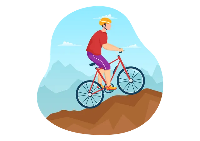 Mountain Biking Illustration With Cycling Down The Mountains For Sports Leisure And Healthy Lifestyle In Flat Cartoon Hand Drawn Templates 일러스트레이션