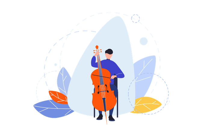 Male musician with contrabass playing in orchestra  Illustration