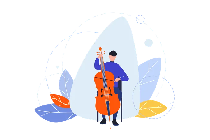 Male musician with contrabass playing in orchestra  Illustration