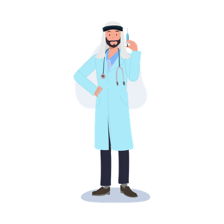 Male Muslim doctor with syringe  Illustration
