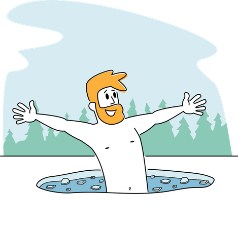Mâle nageant dans un trou de glace en hiver  Illustration