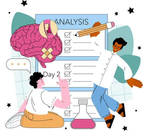 Male neurologist making brain analysis report  Illustration