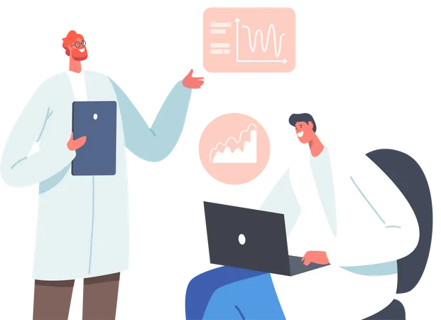 Male neurology scientist working on charts  Illustration