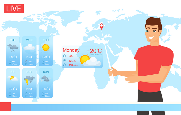 Male news anchor giving weather report  Illustration