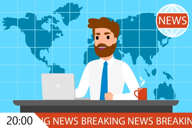 Male news anchor providing breaking news Illustration