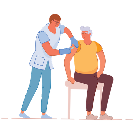 Male Nurse giving injection of man Illustration