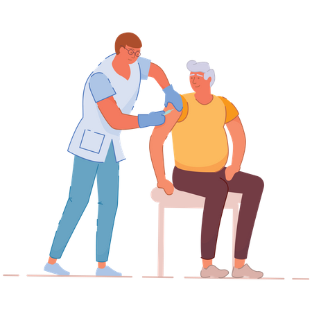 Male Nurse giving injection of man  Illustration