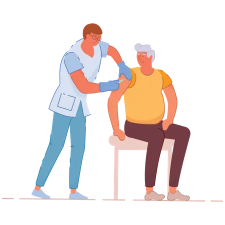 Male Nurse giving injection of man  Illustration