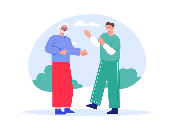 Male nurse helping aged man  Illustration