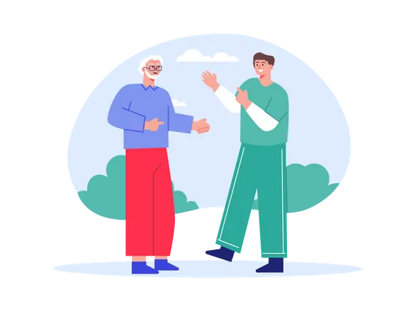 Male nurse helping aged man  Illustration