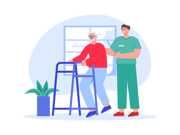 Male nurse helping aged man  Illustration