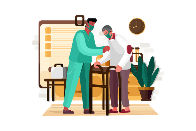 Male nurse helping old man  Illustration