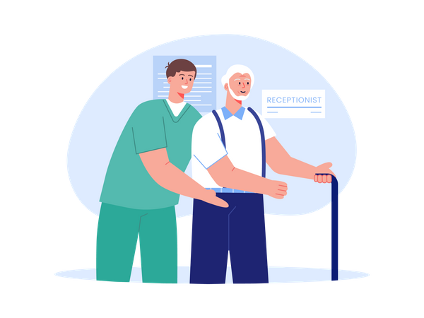 Male nurse helping senior man  Illustration