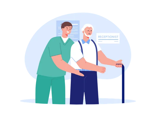 Male nurse helping senior man  Illustration