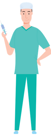 Male nurse holding injection  Illustration
