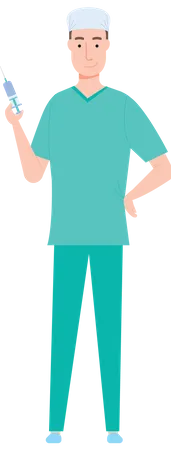 Male nurse holding injection  Illustration