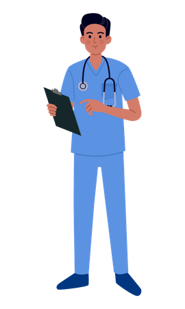Male Nurse holding Report Illustration