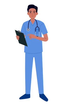 Male Nurse holding Report  Illustration