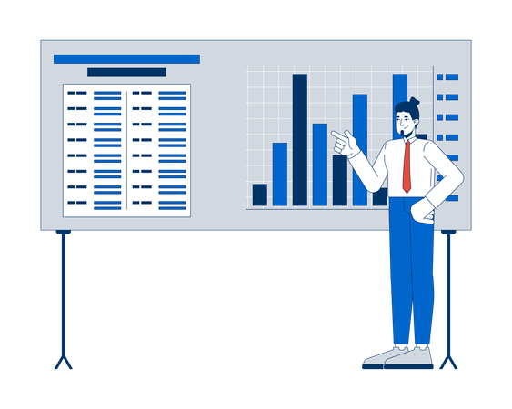 Male office worker analyzing bar chart  Illustration